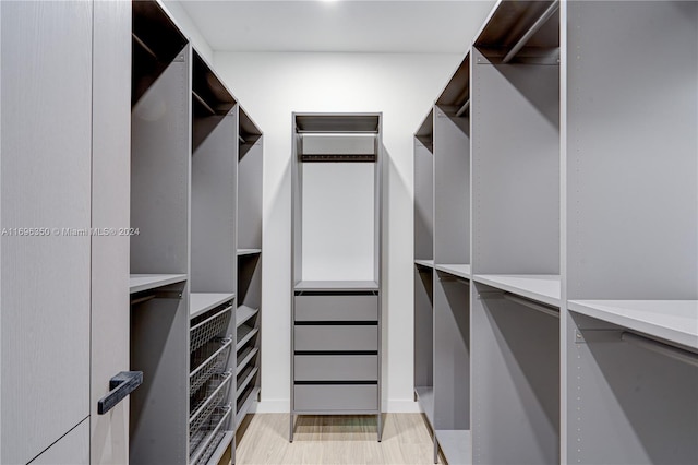 spacious closet with light hardwood / wood-style flooring