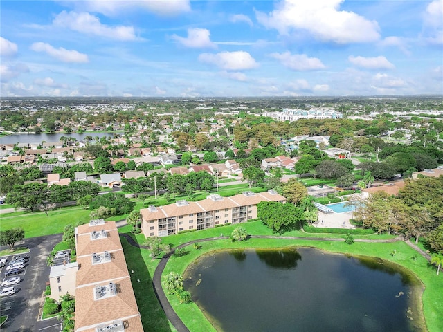 aerial view with a water view