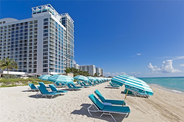 exterior space with a view of the beach and a water view