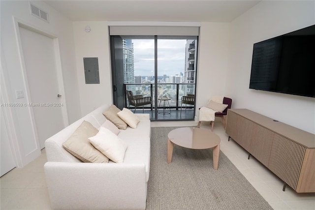 living room featuring electric panel