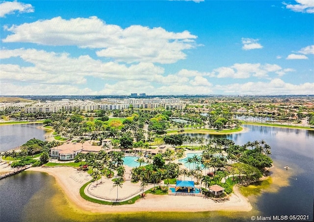 bird's eye view featuring a water view