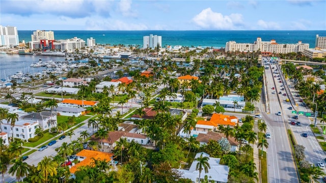 bird's eye view featuring a water view