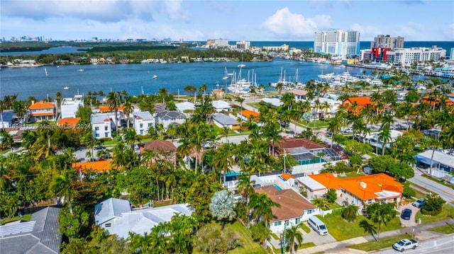 aerial view with a water view