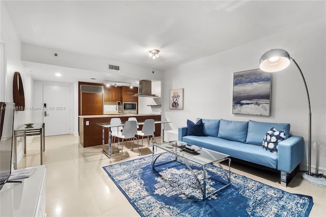 living room with sink