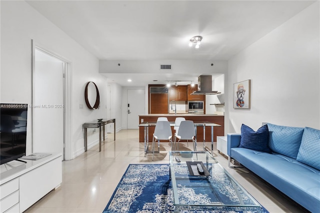 living room with sink