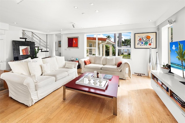 living room featuring light hardwood / wood-style flooring