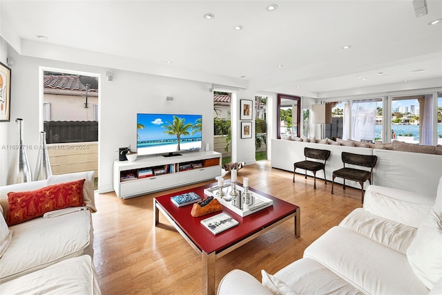 living room featuring light wood-type flooring