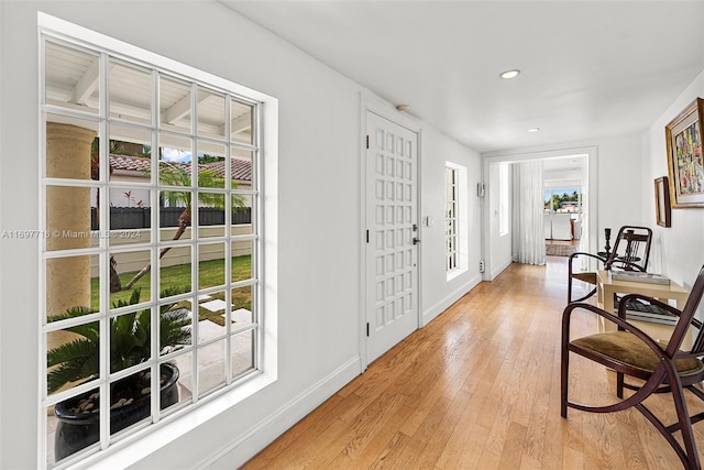 foyer entrance with light hardwood / wood-style floors