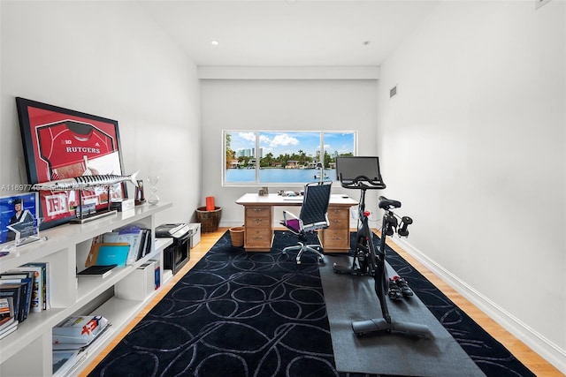 office area featuring hardwood / wood-style flooring