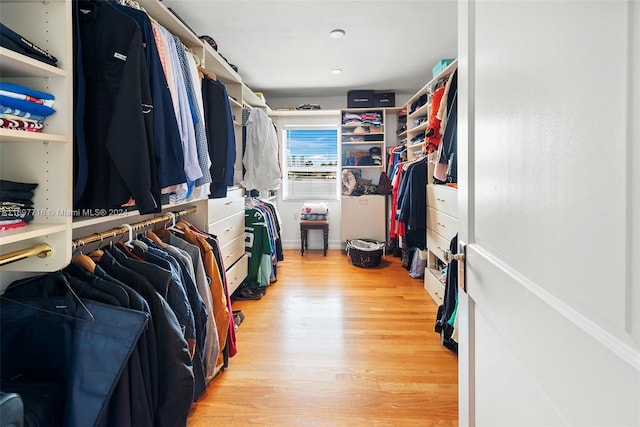 spacious closet featuring light hardwood / wood-style floors