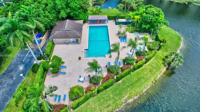 aerial view with a water view