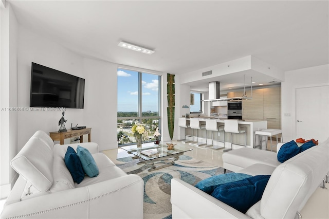 living room with expansive windows