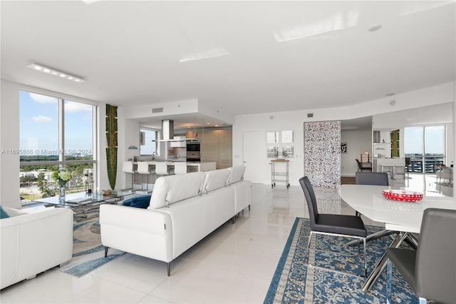 view of tiled living room