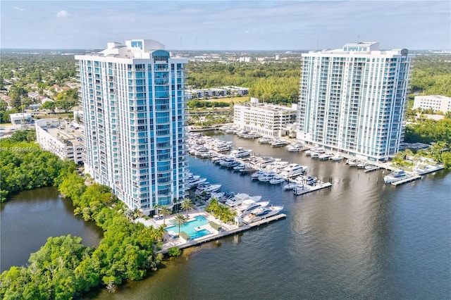 aerial view with a water view