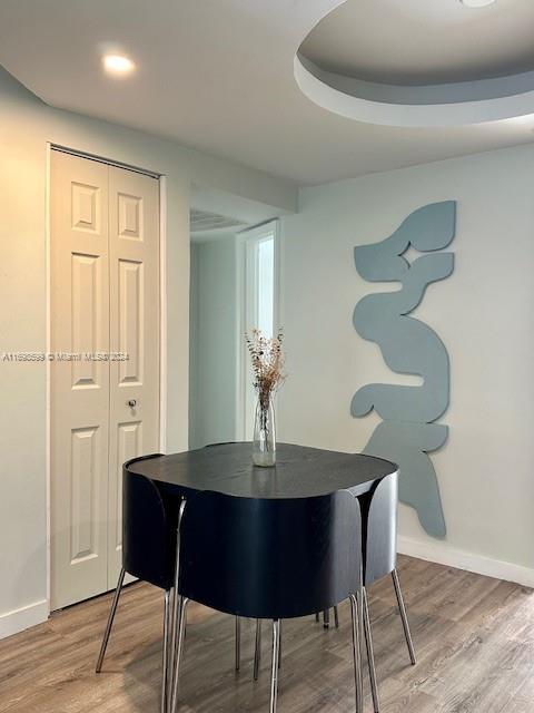 1065 98th St Unit 2, Bay Harbor Islands, FL 33154 - dining room featuring light wood-style flooring, baseboards, and recessed lighting