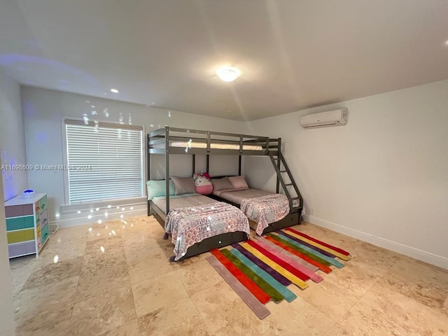 bedroom featuring a wall mounted air conditioner