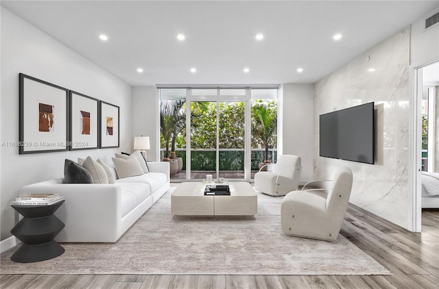 living room with light hardwood / wood-style flooring