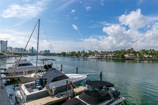 view of dock with a water view