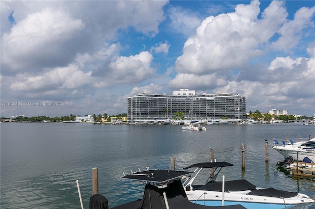 view of dock with a water view