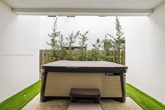 view of patio featuring a hot tub