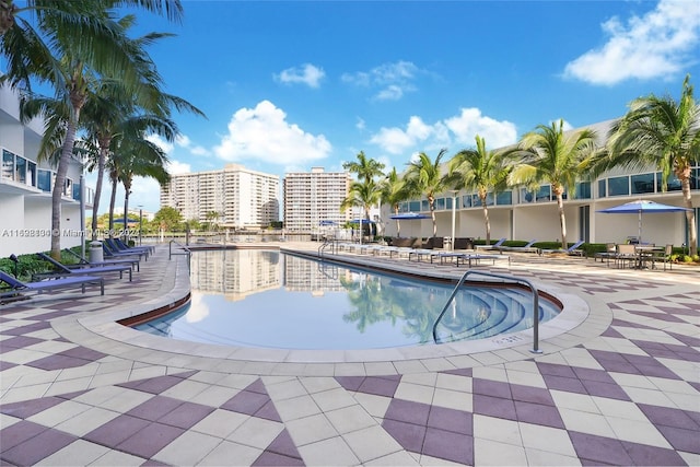 view of pool featuring a patio area