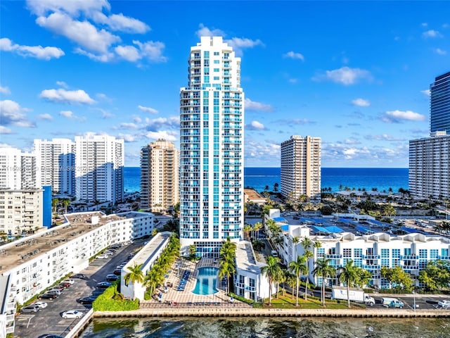 property's view of city with a water view