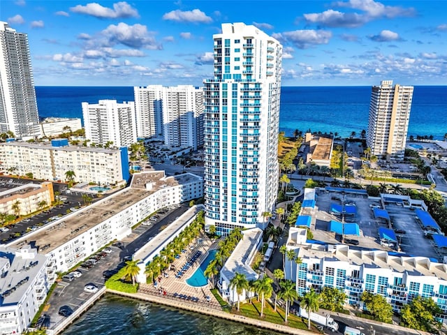 aerial view with a water view