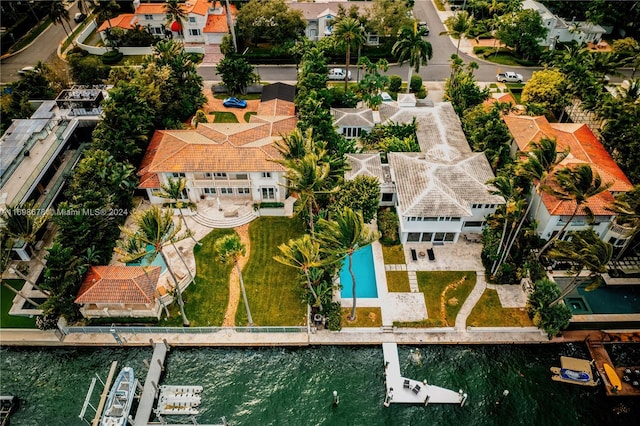 aerial view featuring a water view