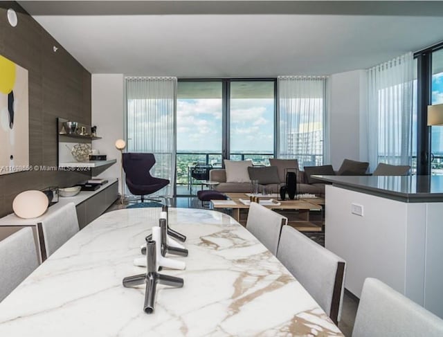 dining area featuring a wall of windows and plenty of natural light