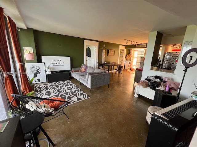 living room with concrete floors