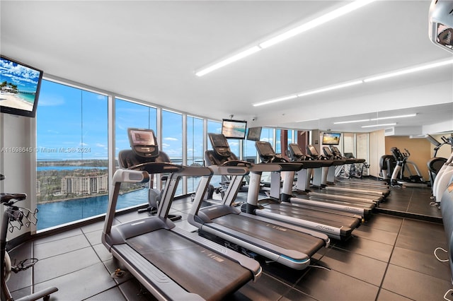 gym featuring floor to ceiling windows