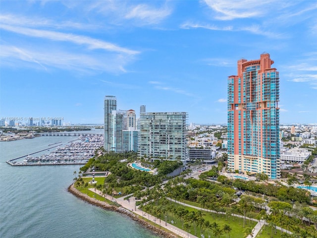 bird's eye view featuring a water view