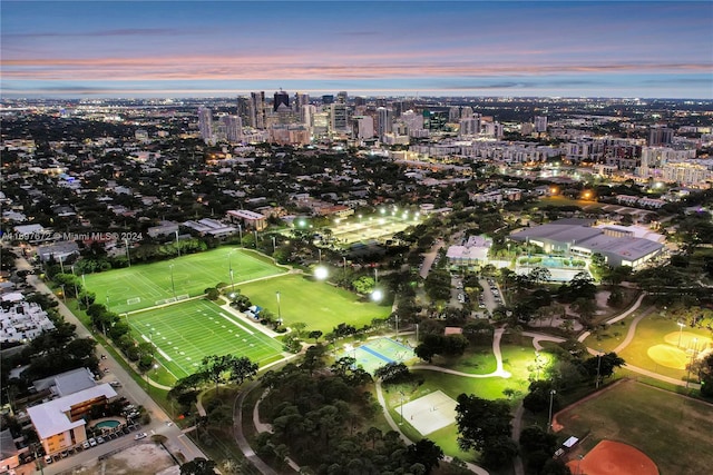 view of aerial view at dusk