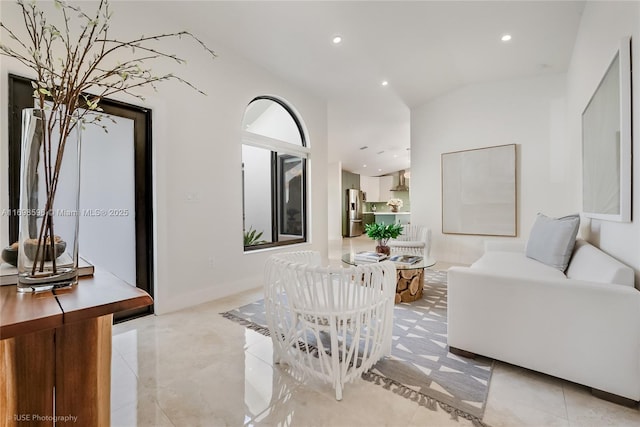 14584 SW 115th St, Miami, FL 33186 - living room with recessed lighting, vaulted ceiling, and light tile patterned floors