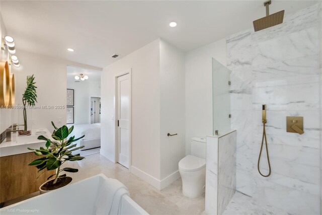 14584 SW 115th St, Miami, FL 33186 - bathroom featuring a marble finish shower, recessed lighting, a tub to relax in, and vanity