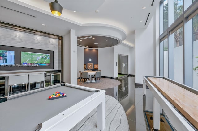 recreation room featuring dark tile patterned floors and billiards