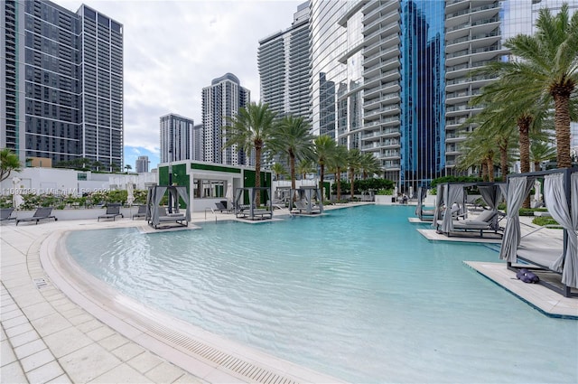 view of pool featuring a patio area