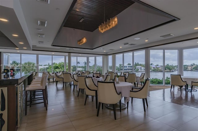 building lobby with a water view