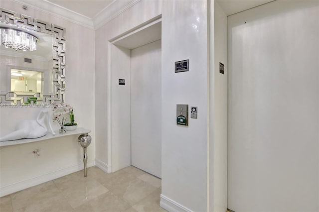 3201 NE 183rd St Unit 2607, Aventura, FL 33160 - foyer featuring elevator, ornamental molding, a chandelier, and baseboards