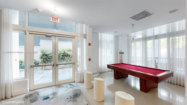 recreation room with french doors and billiards