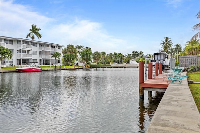 view of dock with a water view