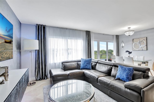 living room with light tile patterned floors