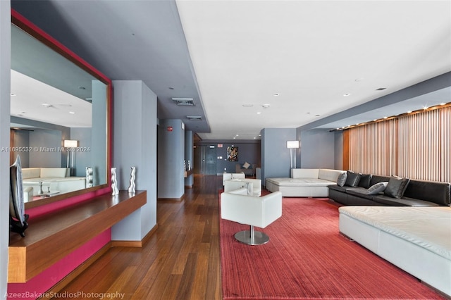 living room with dark wood-type flooring