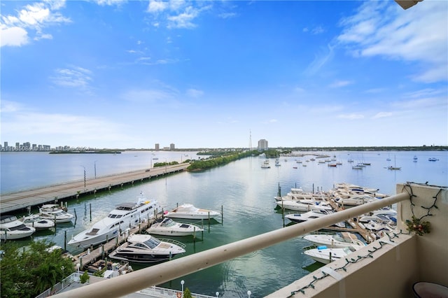 view of dock with a water view