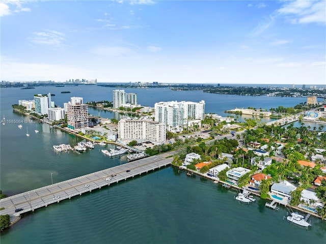 aerial view featuring a water view