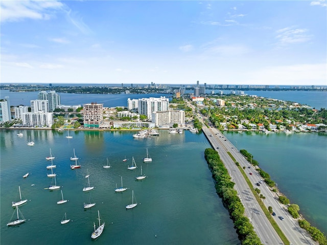 drone / aerial view featuring a water view