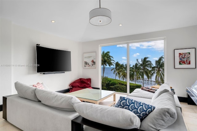 living room with light tile patterned floors