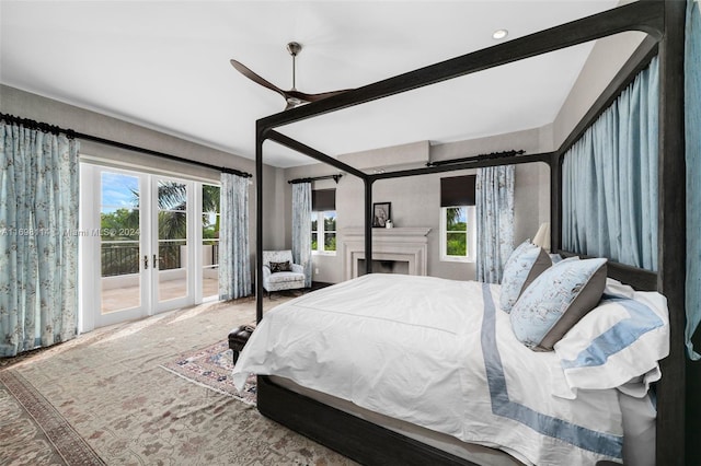 3305 S Moorings Way, Miami, FL 33133 - bedroom with access to exterior, french doors, and ceiling fan