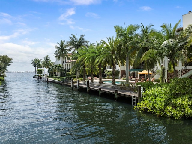 dock area with a water view