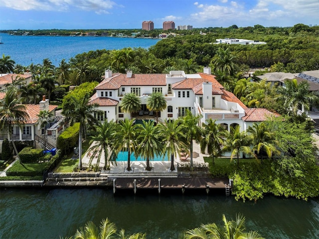 bird's eye view featuring a water view